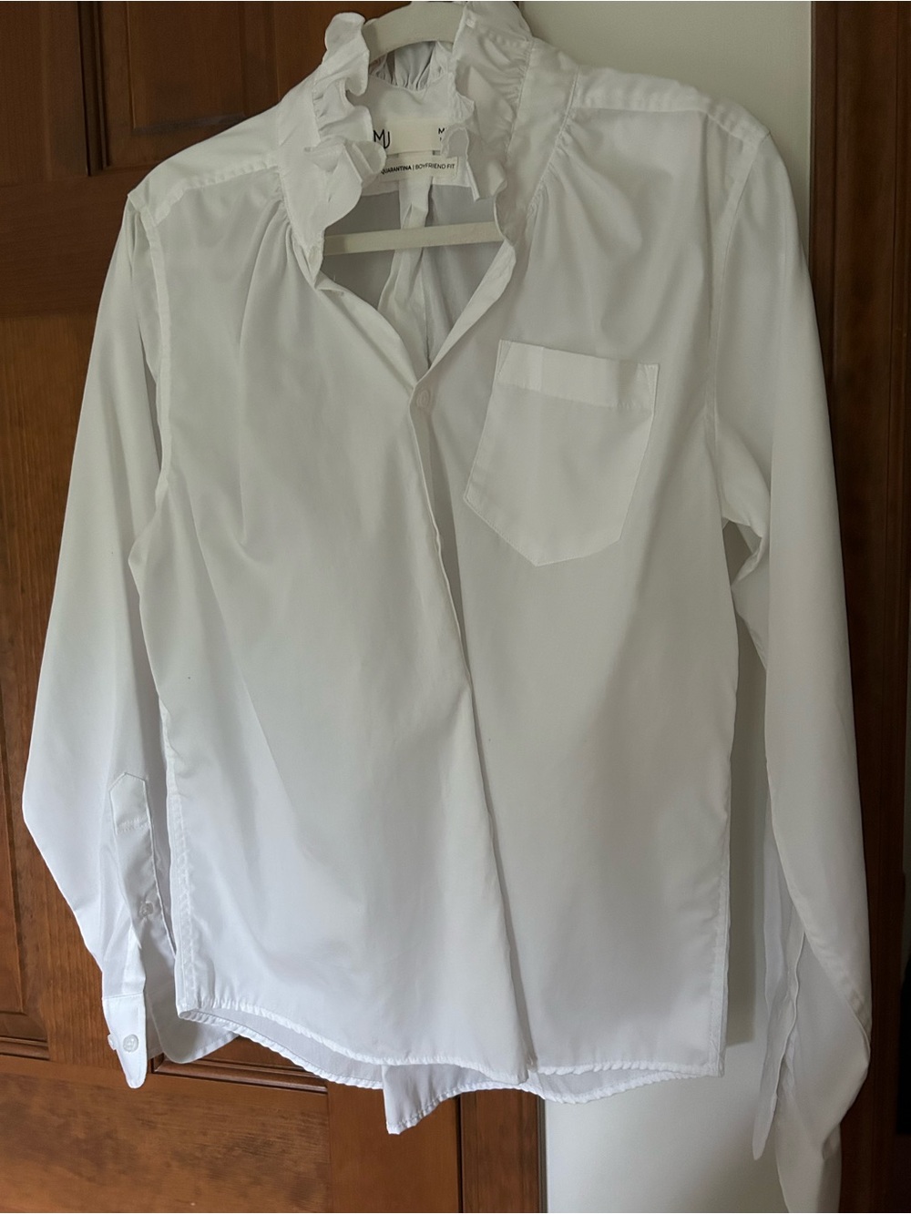 KMJ Ruffle-Collar Button-Down Shirt — White